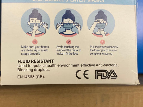 3Ply Disposable Protective Mask, 50 Masks in Box, Blue.-face mask-AZURA- Nail Supply American Gel Polish - Phuong Ni