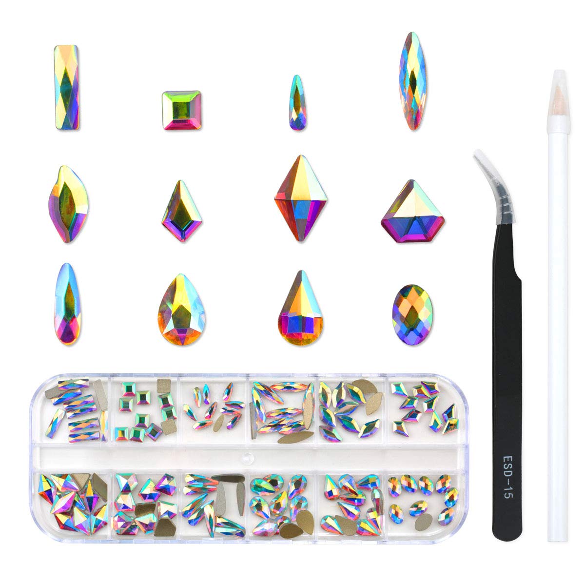 120 Pcs Multi Shapes Glass Crystal AB Rhinestones For Nail Art Craft