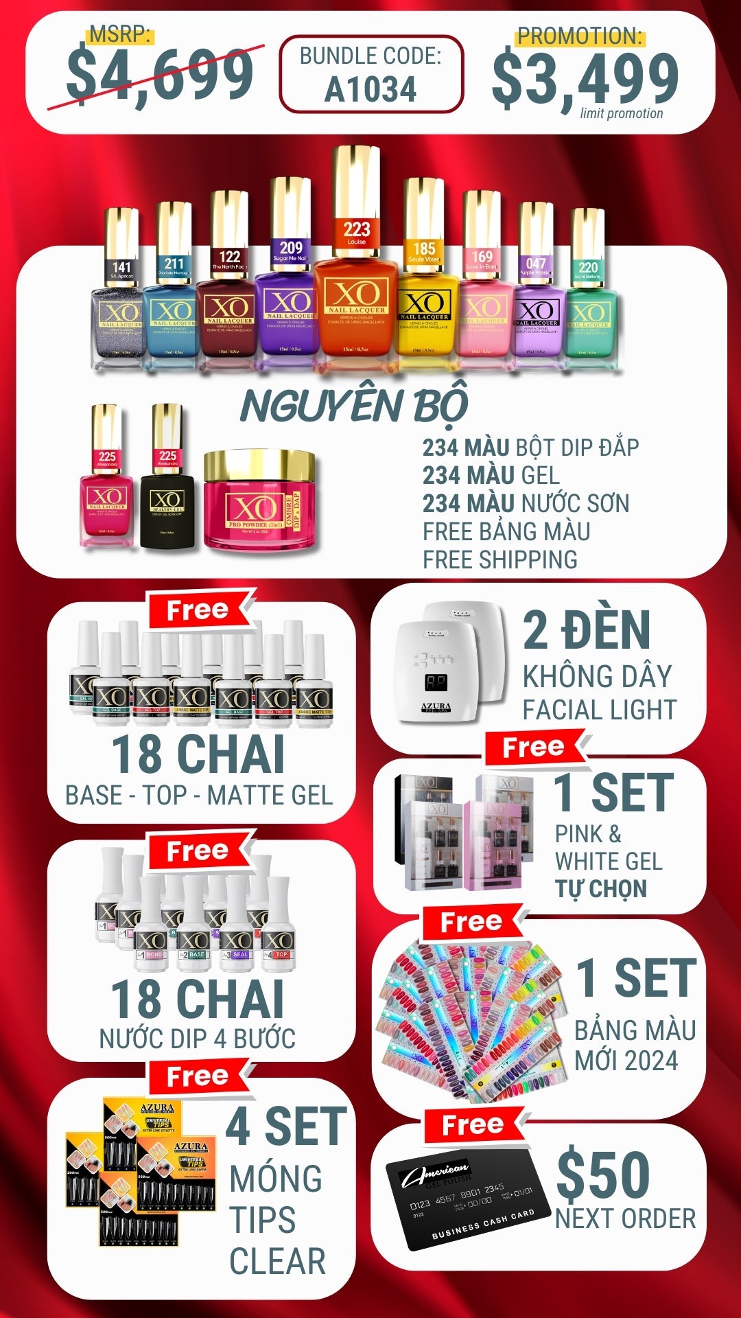 (AGP ONLY) (CON LOC DEAL 7-2024) Full set of XO 4in1 (234 colors) & FREE GIFT-Nails Deal & Beauty Supply- Nail Supply American Gel Polish - Phuong Ni