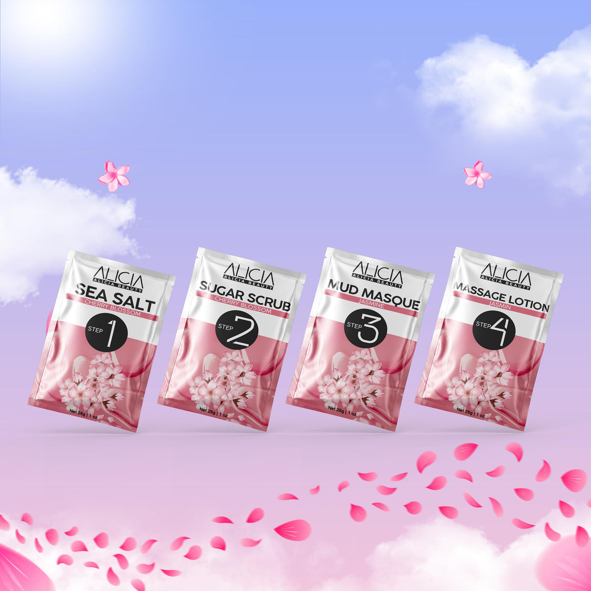 ALICIA BEAUTY Deluxe Pedicure - Cherry Blossom - (28gr/1oz) Salt, Sugar Scrub, Mud Mask, Lotion, Pedi-Bubble, Collagen Jelly-deluxe pedicure-ALICIA BEAUTY- Nail Supply American Gel Polish - Phuong Ni