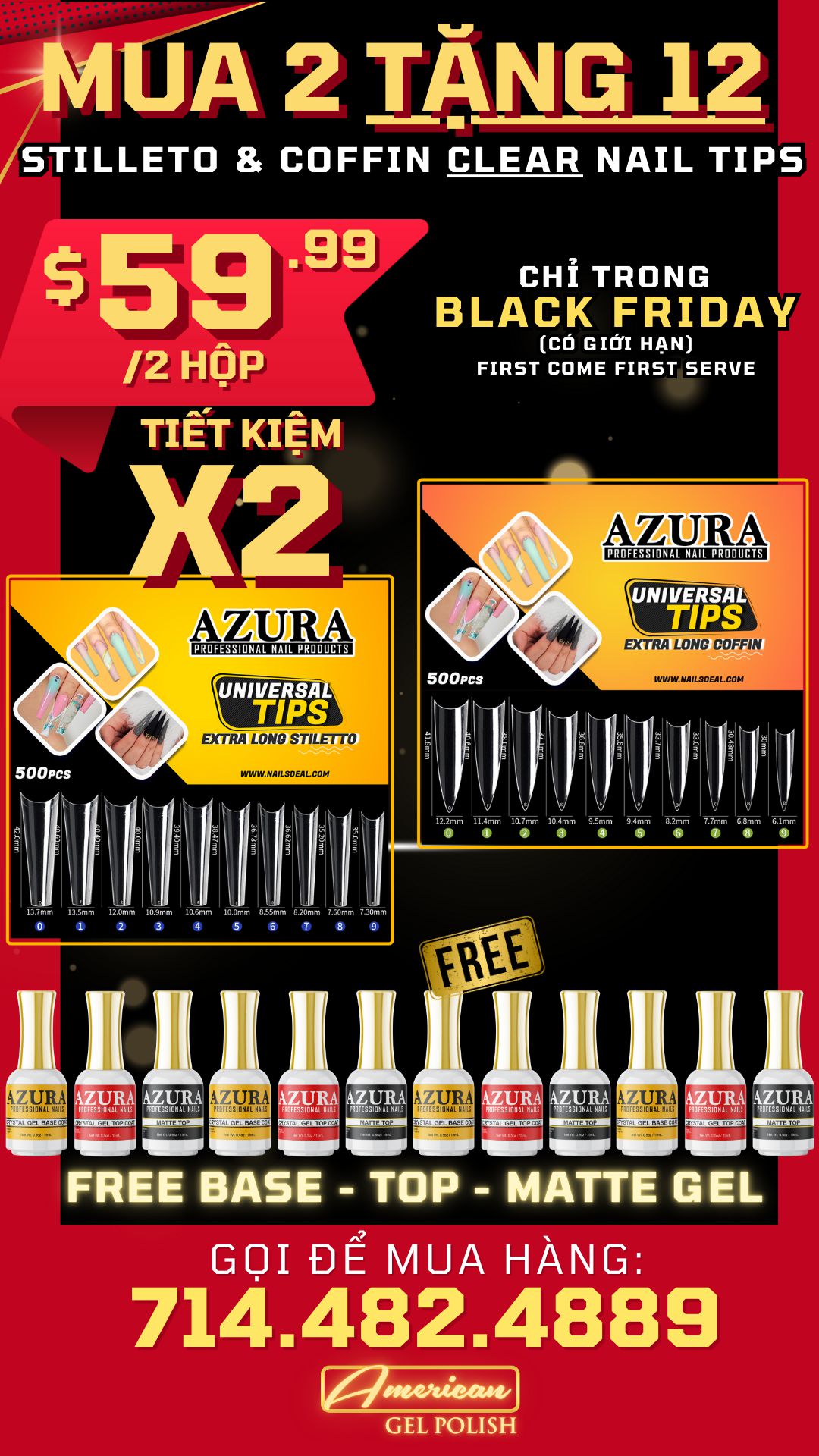 [BLACK FRIDAY 2024] Móng Tips Clear - Mua 2 Tặng 12 Base-Top-Matte Gel-Nails Deal & Beauty Supply- Nail Supply American Gel Polish - Phuong Ni