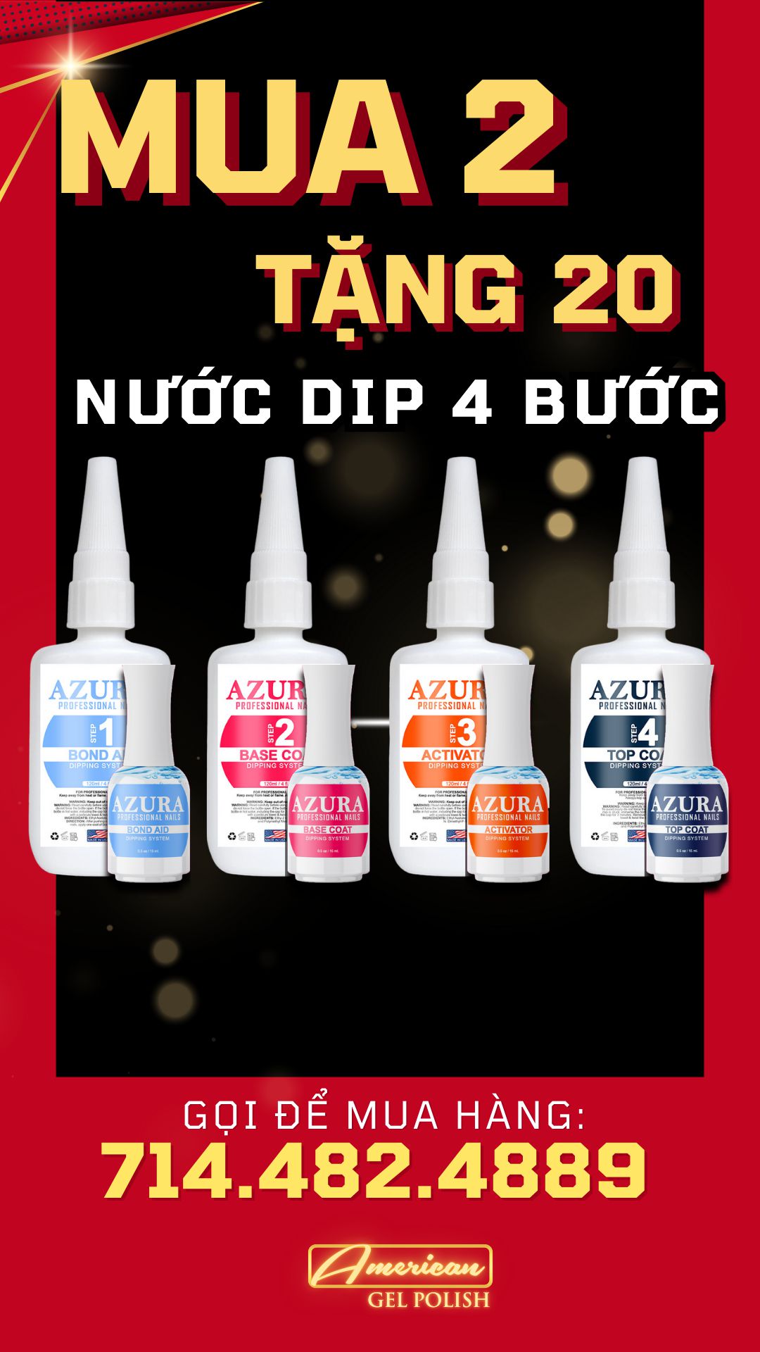 [BLACK FRIDAY 2024] Nước Dip AZURA Mua 2 Tặng 20 chai nhỏ-Nails Deal & Beauty Supply- Nail Supply American Gel Polish - Phuong Ni