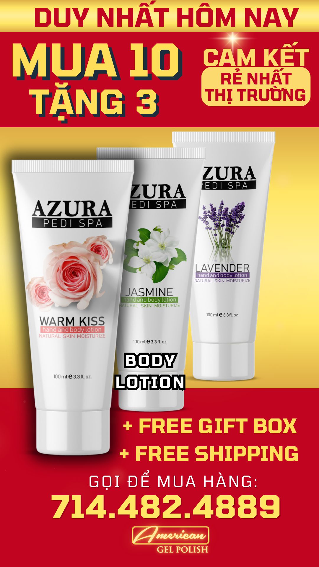 (CHRISTMAS SALE) AZURA Lotion - Buy 10 Get 3 Free (60pcs/box)-Nails Deal & Beauty Supply- Nail Supply American Gel Polish - Phuong Ni