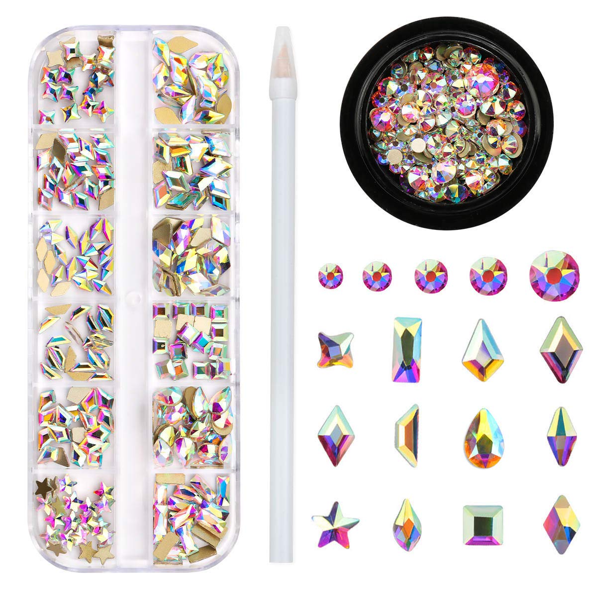 Multi Shapes Glass Crystal AB Rhinestones Mix 12 Style (120 pcs Crystals + 1728 pcs rhinestones)-JAYDEN- Nail Supply American Gel Polish - Phuong Ni