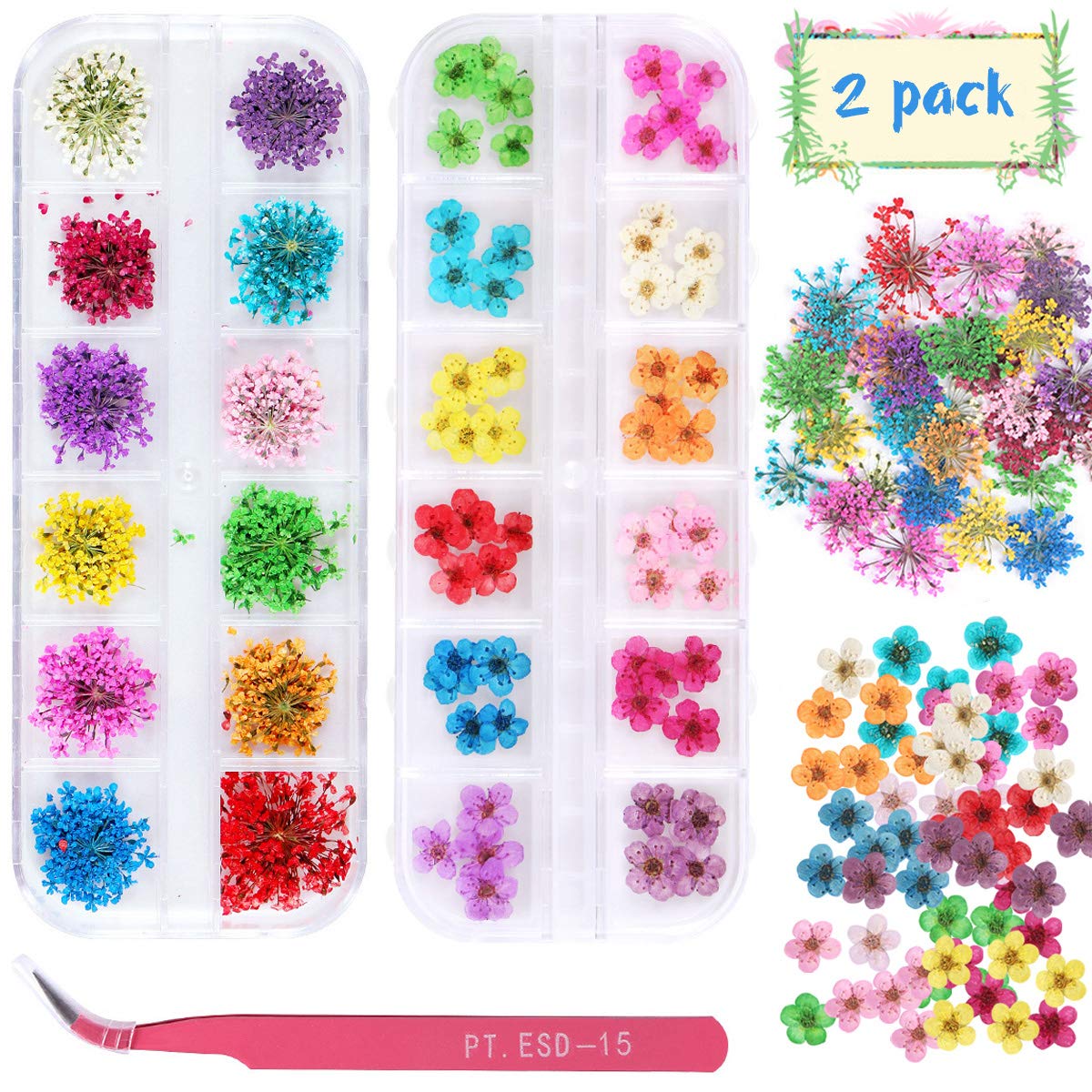 2 Boxes Dried Flowers (24 Colors) (Real Natural Flowers)-JAYDEN-Flowers and Gypsophila- Nail Supply American Gel Polish - Phuong Ni