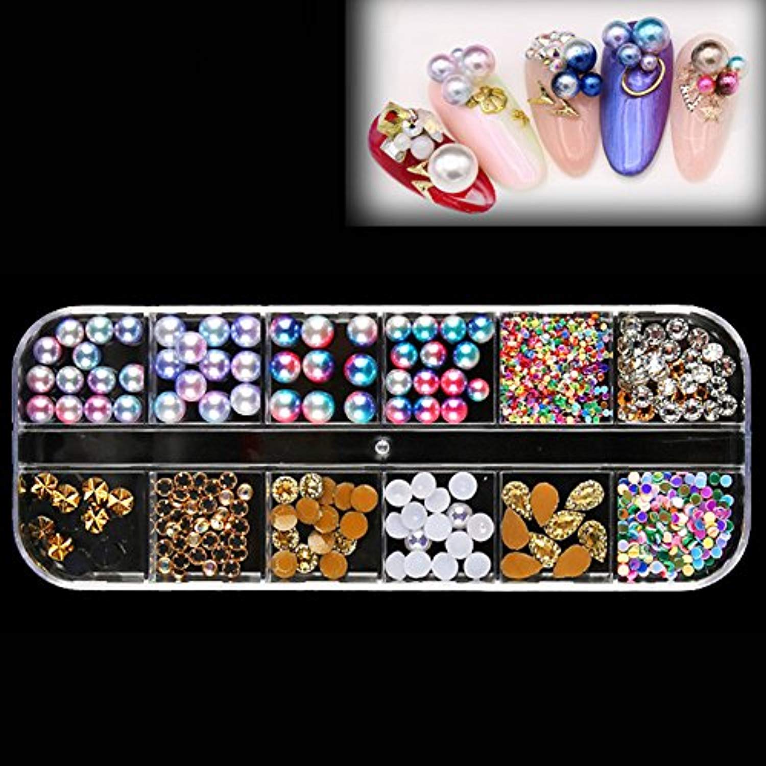 Crystal Gems Nail Diamonds,Nail Art Studs Colorful Rhinestones for Nails  Kit - 1#+5# 
