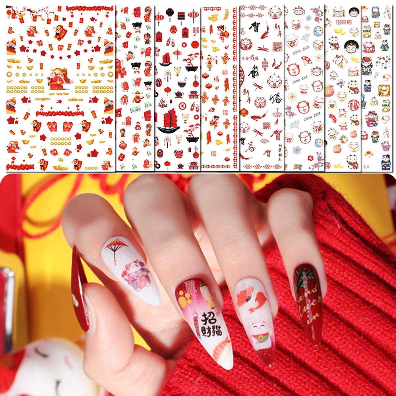 5D Embossed Flowers Nail Stickers (4 Sheets)-Nail Sticker-JAYDEN-Red, Spring Festival, 8 Sheets- Nail Supply American Gel Polish - Phuong Ni