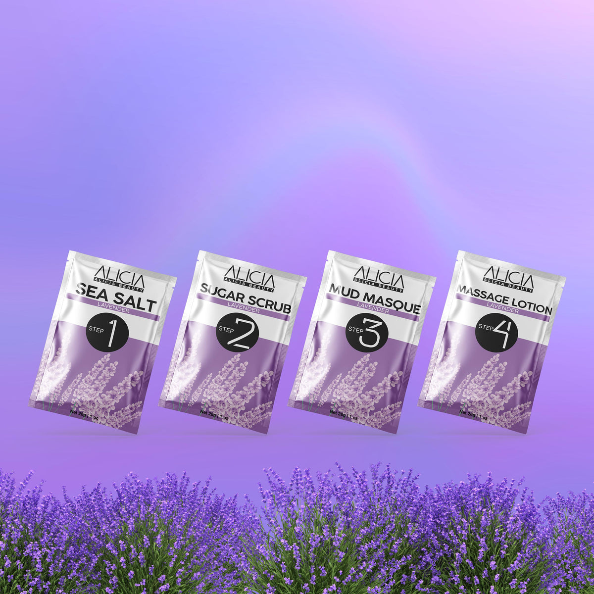 ALICIA BEAUTY Deluxe Pedicure - Lavender - (28gr/1oz) Salt, Sugar Scrub, Mud Mask, Lotion, Pedi-Bubble, Collagen Jelly-deluxe pedicure-ALICIA BEAUTY- Nail Supply American Gel Polish - Phuong Ni