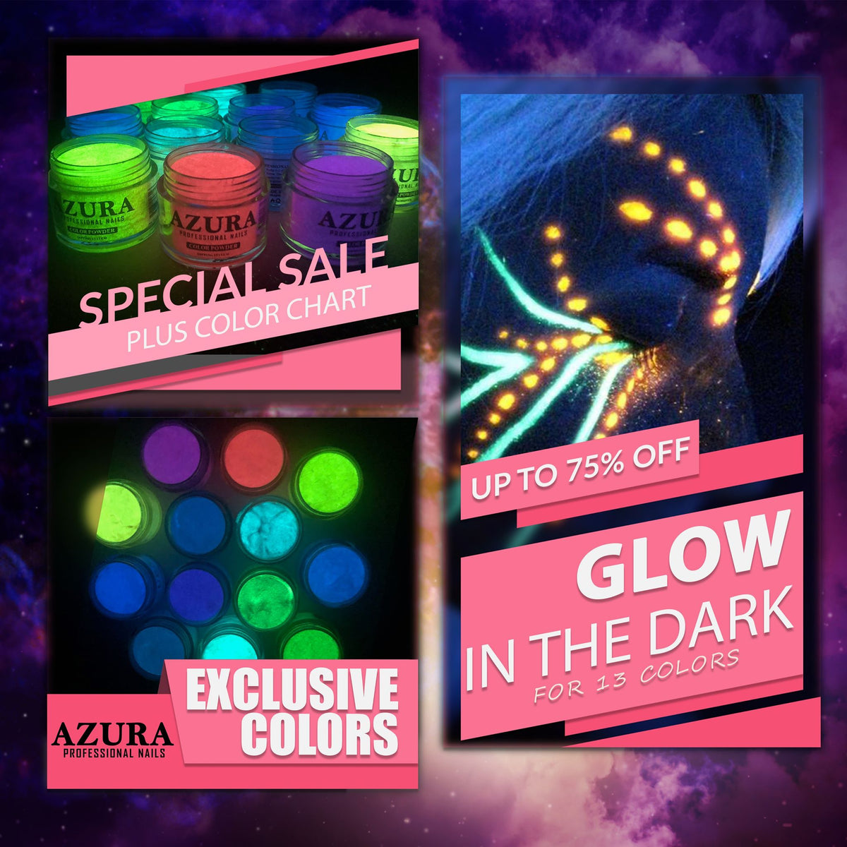 COMBO - AZURA Dip Powder (2in1) - Glow in the Dark Collection (13 colors) + Free Color Chart-powder-AZURA- Nail Supply American Gel Polish - Phuong Ni