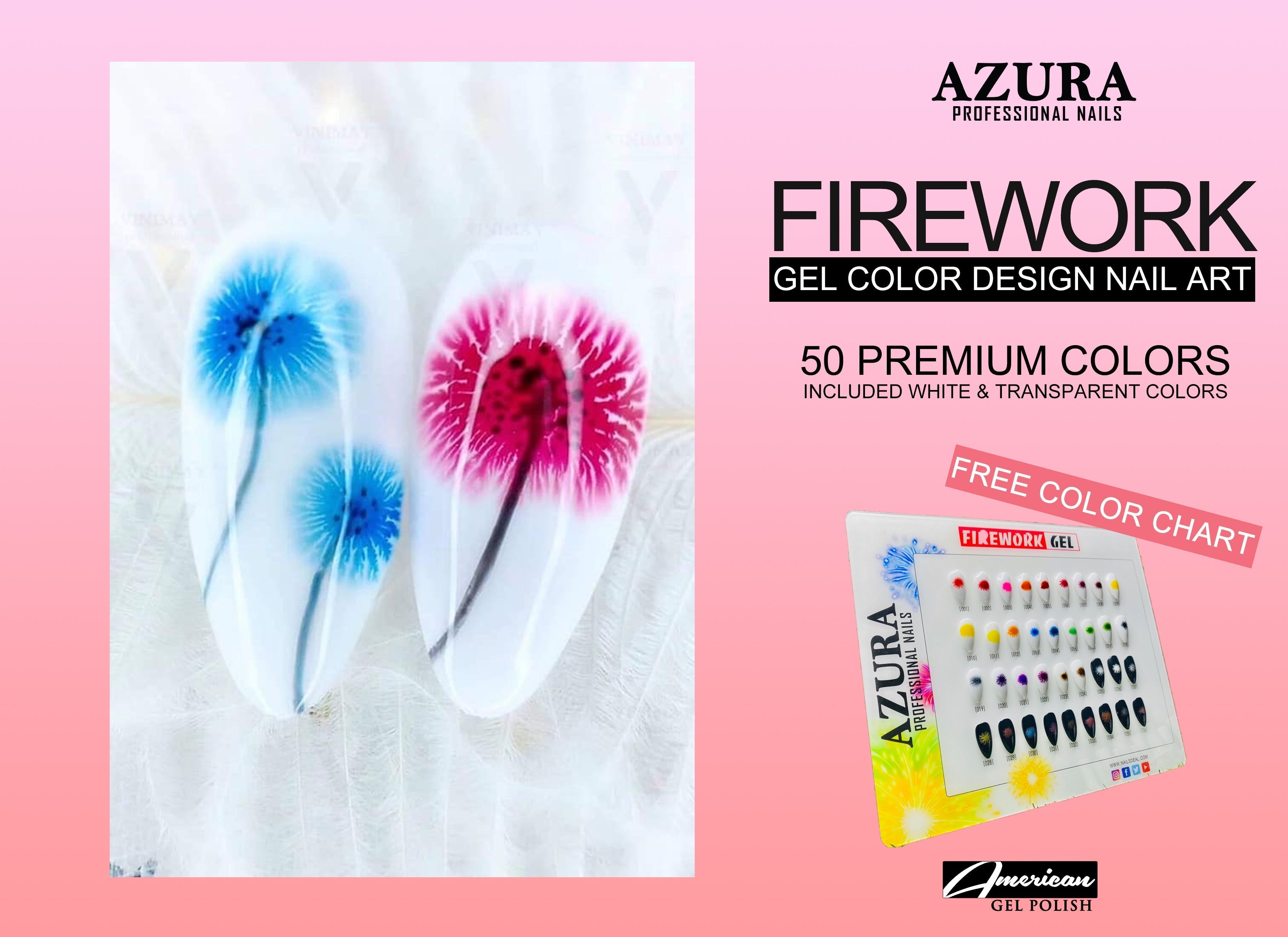 (COMBO) FIREWORK - 50 colors (Ice Flower/Snow Flakes/ Halo Dye Dandelion) Nail Art Design-gel-AZURA- Nail Supply American Gel Polish - Phuong Ni