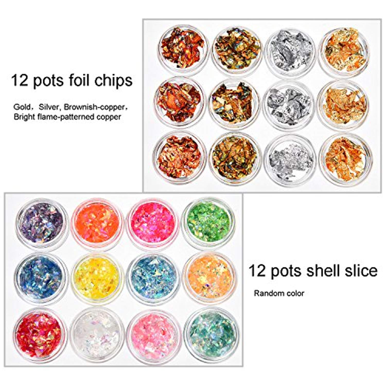 Chip Foil Nail Glitter and Ice Mylar Shell Foil Slice (24pcs)-BBTO- Nail Supply American Gel Polish - Phuong Ni