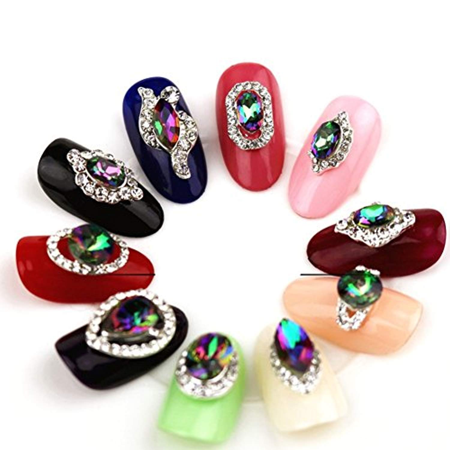 48pcs Nail Crystal AB Rhinestones, Nail Diamonds Glass Metal Gems Jewels  Stones for 3D Nails Art Decoration(24 Styles)