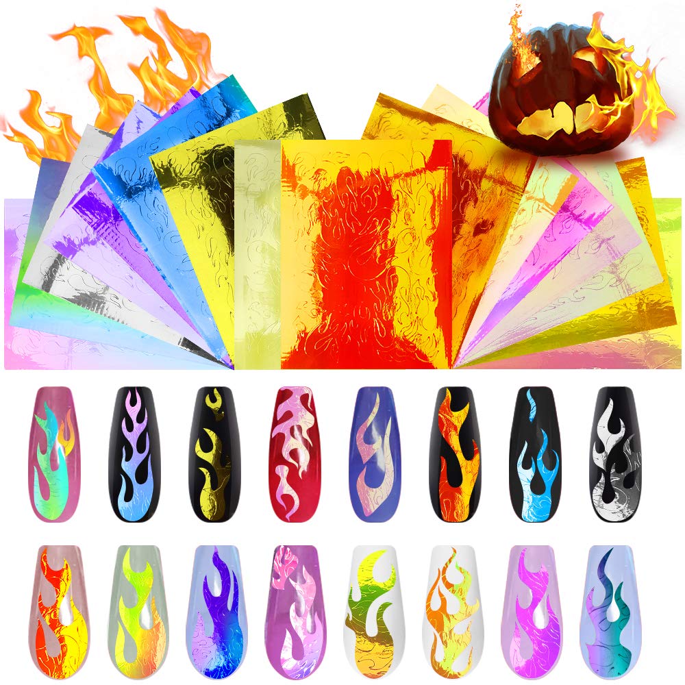 Flame Reflections Nail Stickers (16pcs)-JAYDEN-Holographic- Nail Supply American Gel Polish - Phuong Ni