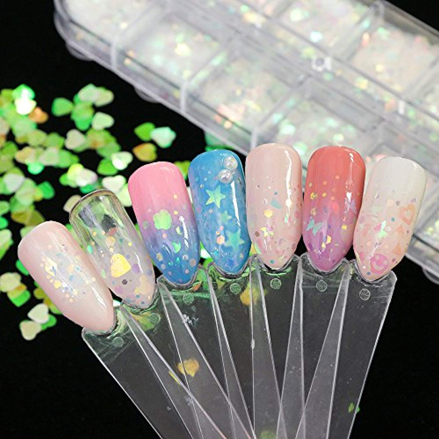 12 Colors Pink White Snowflake Nail Sequin 1 Box Holographic