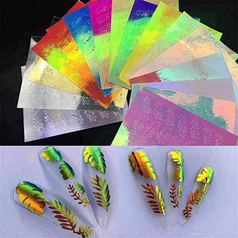 Leaf Leaves Nail Holographic Multicolor (16 sheet)-JAYDEN- Nail Supply American Gel Polish - Phuong Ni