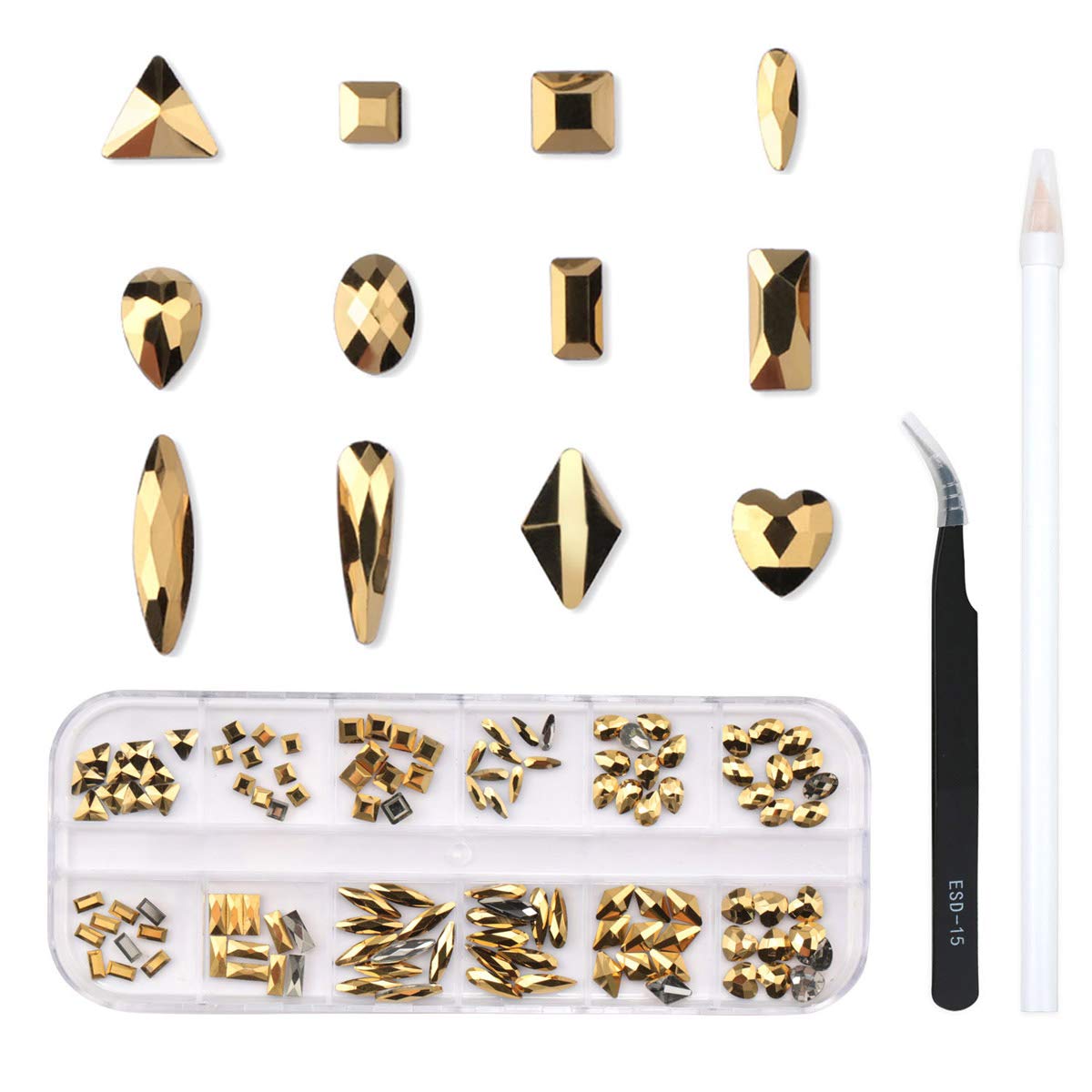 Multi Shapes Glass Crystal AB Rhinestones Mix 12 Style (120 pcs Crystals + 1728 pcs rhinestones)-JAYDEN- Nail Supply American Gel Polish - Phuong Ni