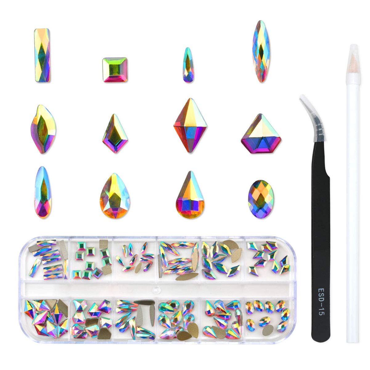 Multi Shapes Glass Crystal AB Rhinestones Mix 12 Style (120 pcs Crystals + 1728 pcs rhinestones)-JAYDEN- Nail Supply American Gel Polish - Phuong Ni