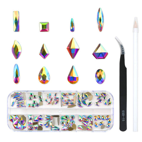 Multi Shapes Glass Crystal AB Rhinestones Mix 12 Style (120 pcs Crystals + 1728 pcs rhinestones)-JAYDEN- Nail Supply American Gel Polish - Phuong Ni