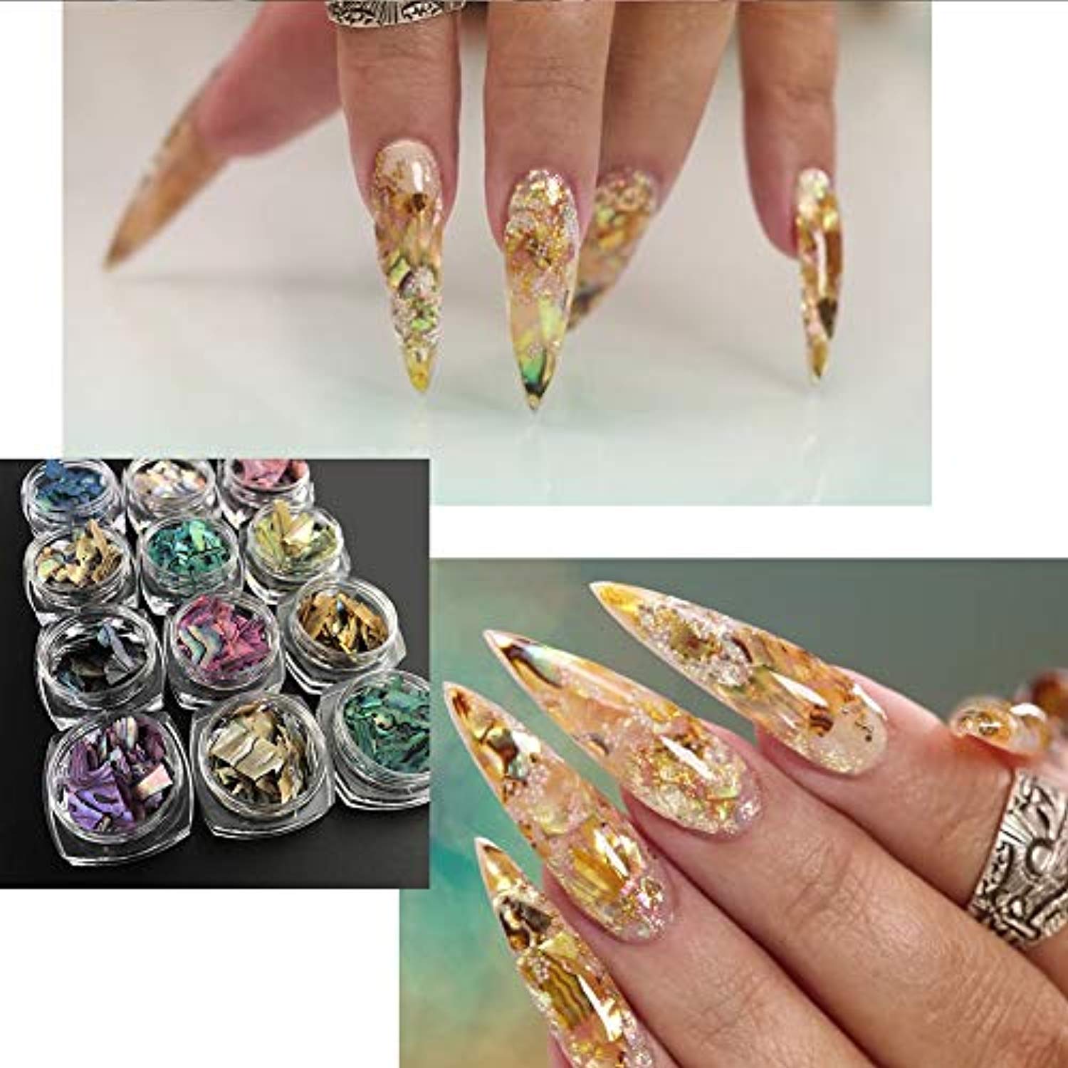 Black Friday Gold Foil Flakes, 12 Grids Sparking Laser Gold Silver Sequins  Nail Art Decoration Paillette for DIY Manicure