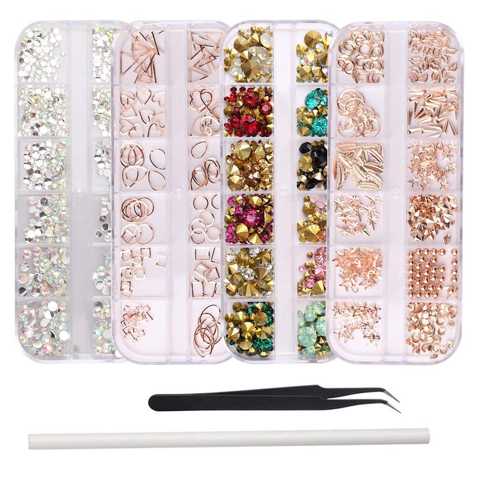 Nail Crystals And Rhinestones Rose Gold Metal (4 boxes) Free 1 Rhinestone Picker & 1 Nippers Tweezers-JAYDEN- Nail Supply American Gel Polish - Phuong Ni