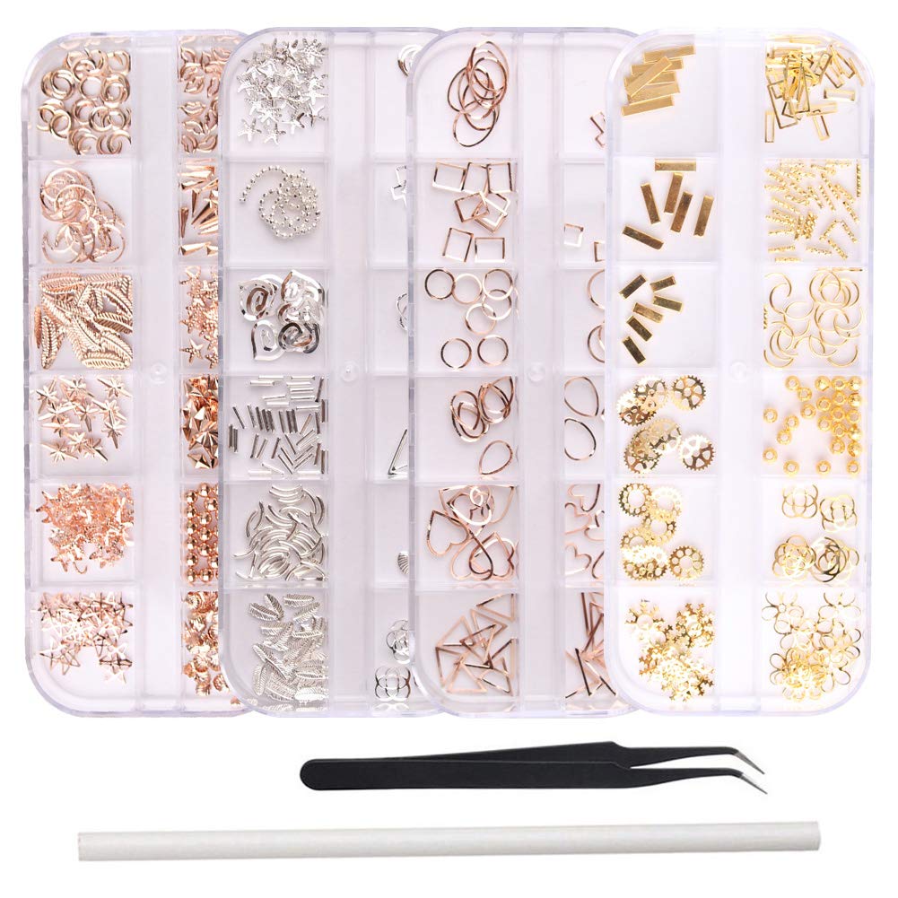 Nail Crystals And Rhinestones Rose Gold Metal (4 boxes) Free 1 Rhinestone Picker & 1 Nippers Tweezers-JAYDEN- Nail Supply American Gel Polish - Phuong Ni