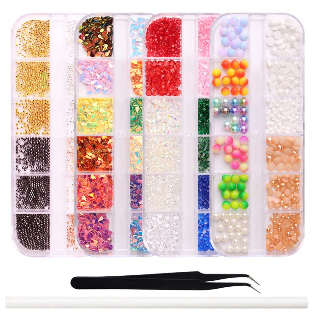 Nail Crystals And Rhinestones Rose Gold Metal (4 boxes) Free 1 Rhinestone Picker & 1 Nippers Tweezers-JAYDEN- Nail Supply American Gel Polish - Phuong Ni