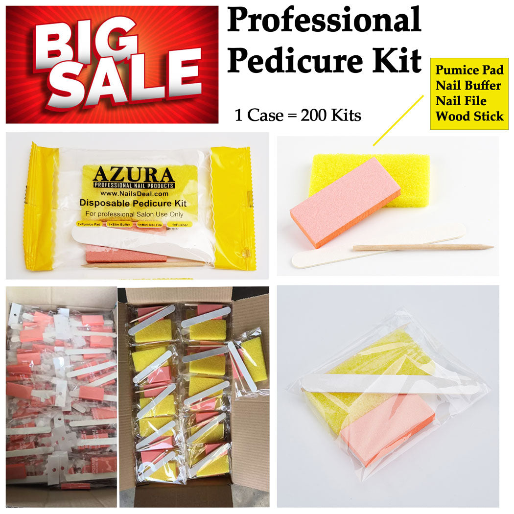 PALLET DEALS - AZURA Pedicure kits - Buffer, Nail Files, Pumice, Nail Pusher (200pcs/box)-Pedicure Kit-AZURA- Nail Supply American Gel Polish - Phuong Ni
