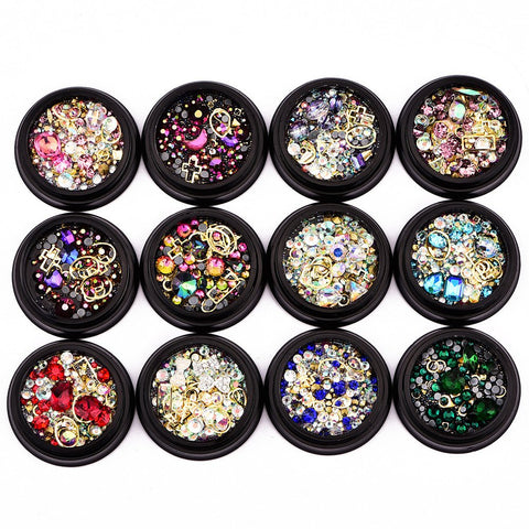 Rhinestones Diamonds Crystals Metal Studs Beads Gems mixed (12 boxes)-JAYDEN- Nail Supply American Gel Polish - Phuong Ni