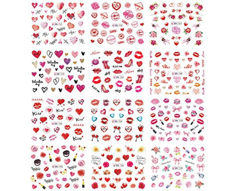 Valentine Nail Sticker - Red Flowers & Heart (24 sheets)-Nail Sticker-JAYDEN- Nail Supply American Gel Polish - Phuong Ni