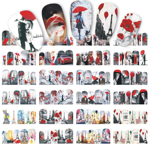 Valentine Nail Stickers - Flowers &Couple (12 sheets/120pcs)-Nail Sticker-iFancer- Nail Supply American Gel Polish - Phuong Ni