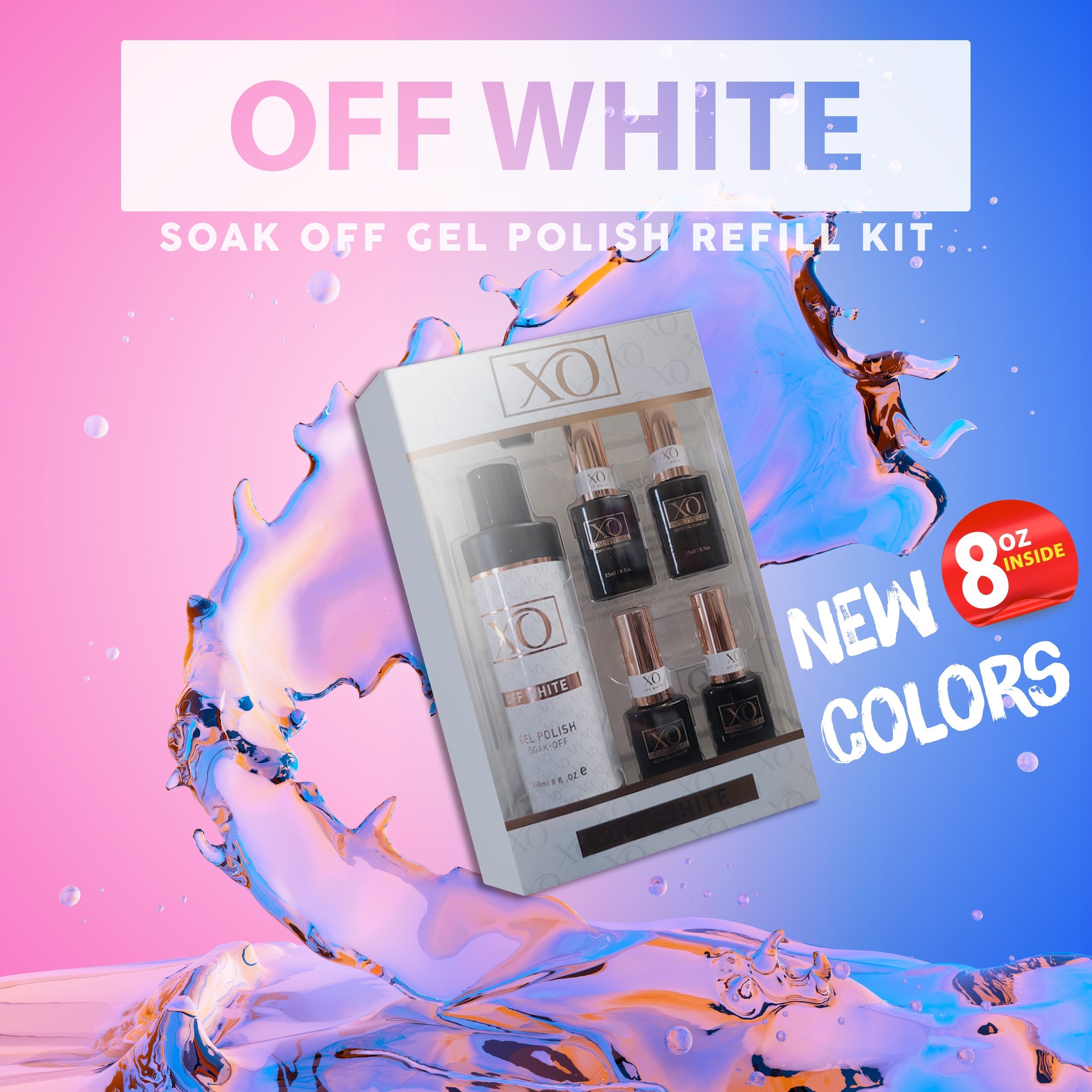 XO Essential Refill Kit (Clear Pink, Off White, Black, White) & $50 Cash Card-GEL POLISH SOAK-OFF-XO-Off White (8oz & 4 empty bottles)- Nail Supply American Gel Polish - Phuong Ni