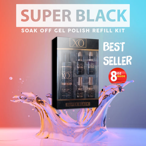 XO Essential Refill Kit (Clear Pink, Off White, Black, White) & $50 Cash Card-GEL POLISH SOAK-OFF-XO-Super Black (8oz & 4 empty bottles)- Nail Supply American Gel Polish - Phuong Ni