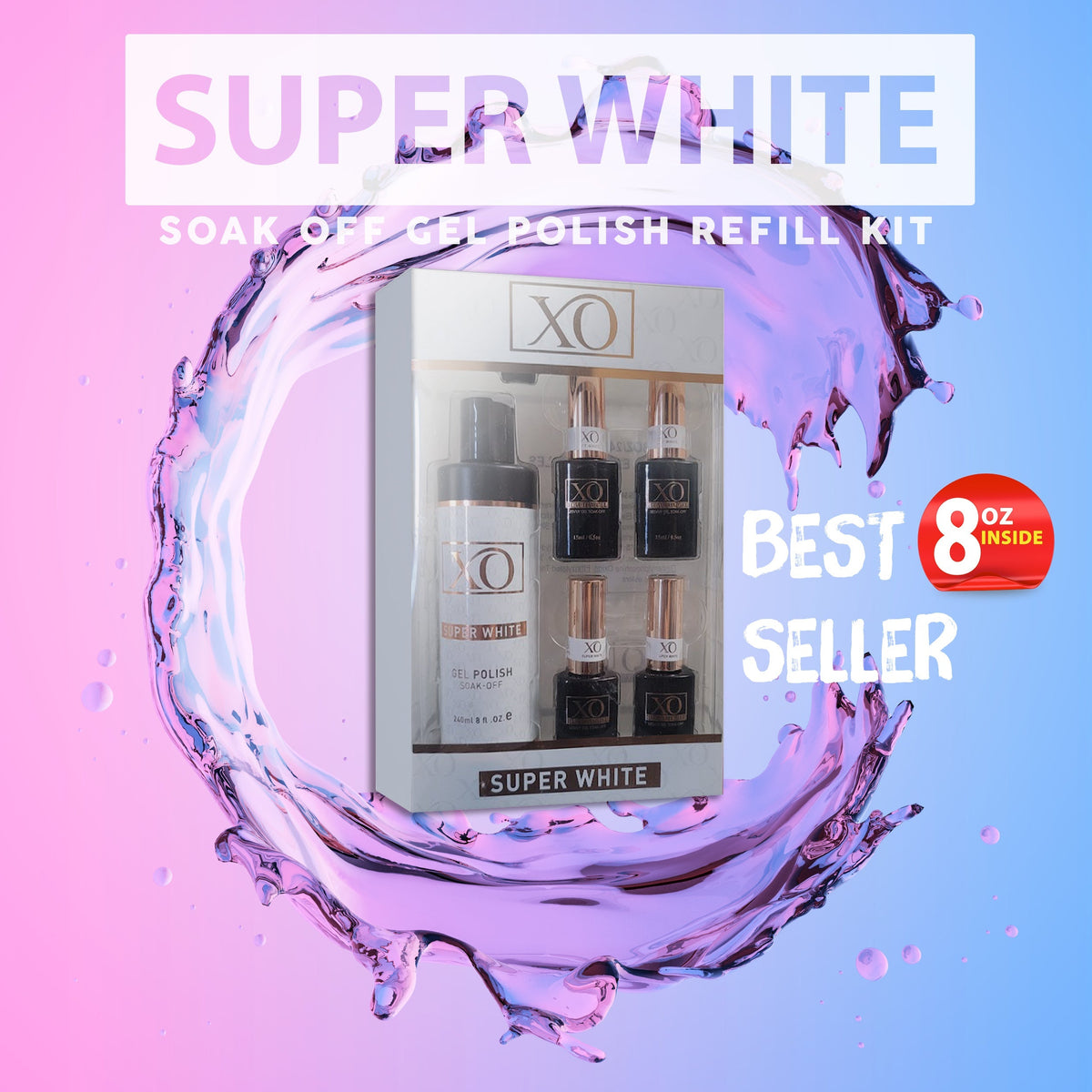 XO Essential Refill Kit (Clear Pink, Off White, Black, White) & $50 Cash Card-GEL POLISH SOAK-OFF-XO-Super White (8oz & 4 empty bottles)- Nail Supply American Gel Polish - Phuong Ni